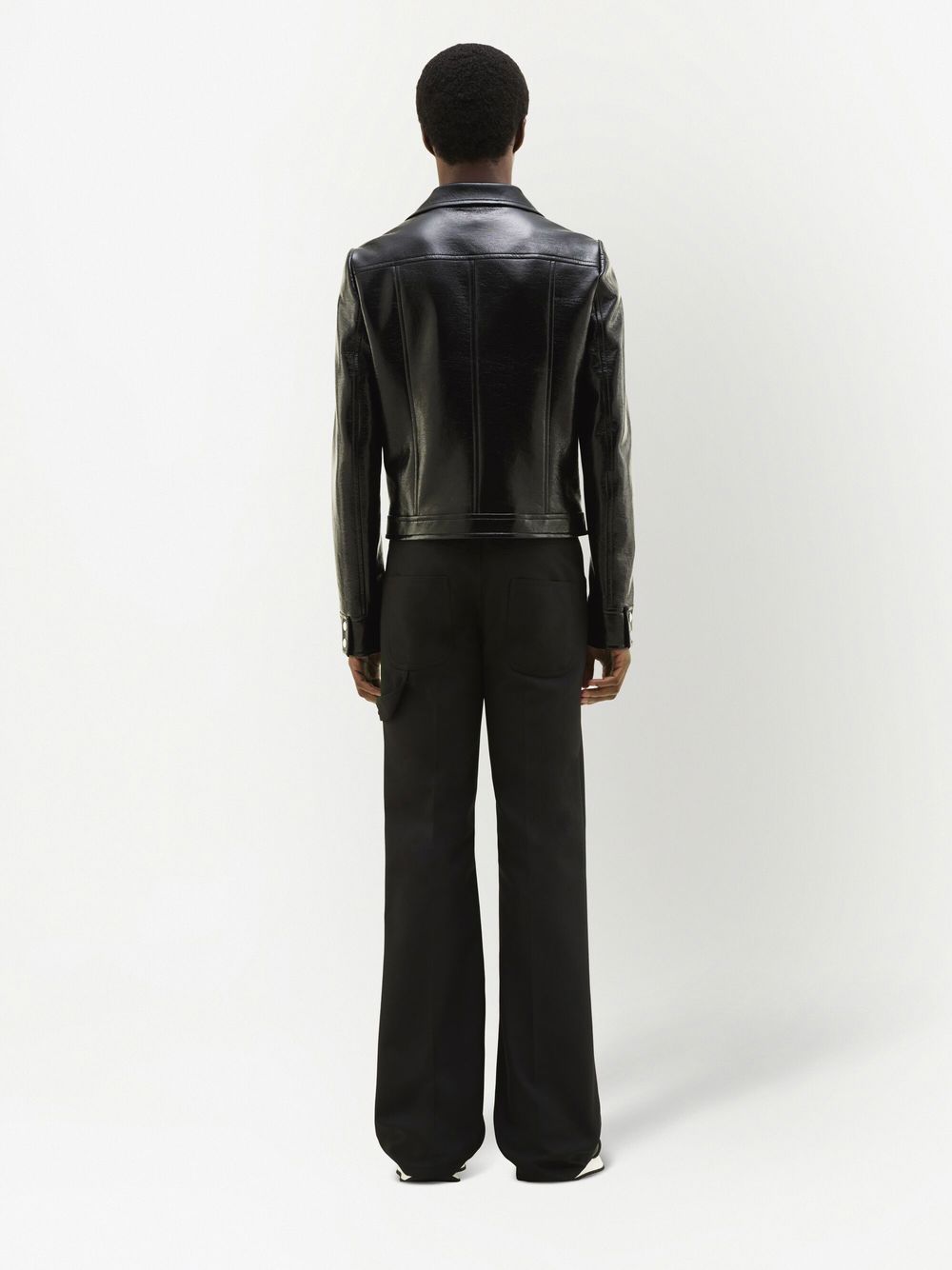 Logo-Patch Faux-Leather Jacket with Structured Collar