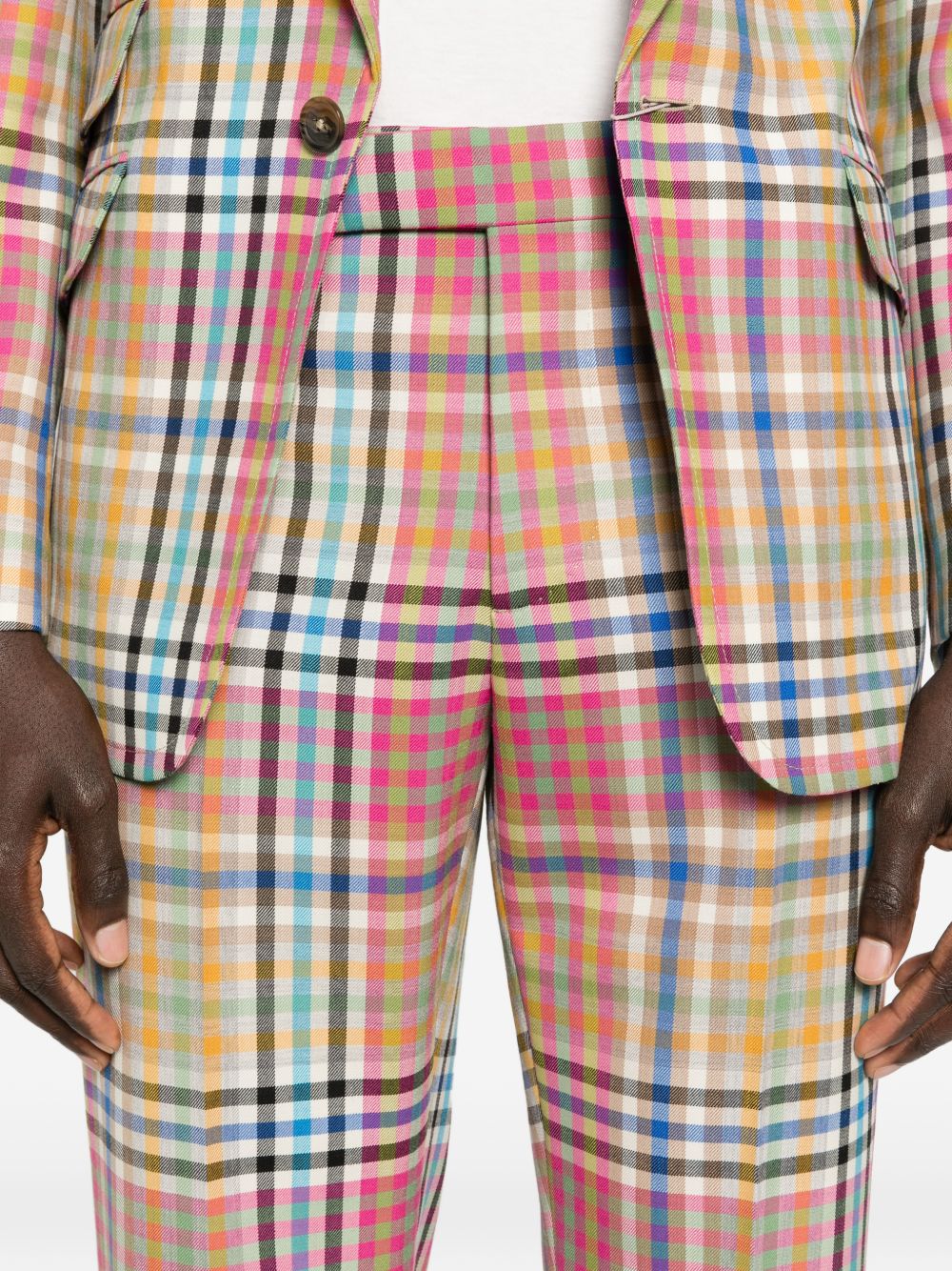 Multicolor Plaid Trousers With Tailored Fit And Side Adjusters