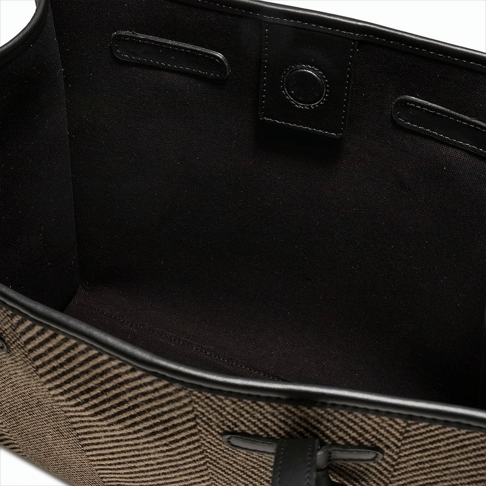 Herringbone Fabric Tote Bag with Leather Accents
