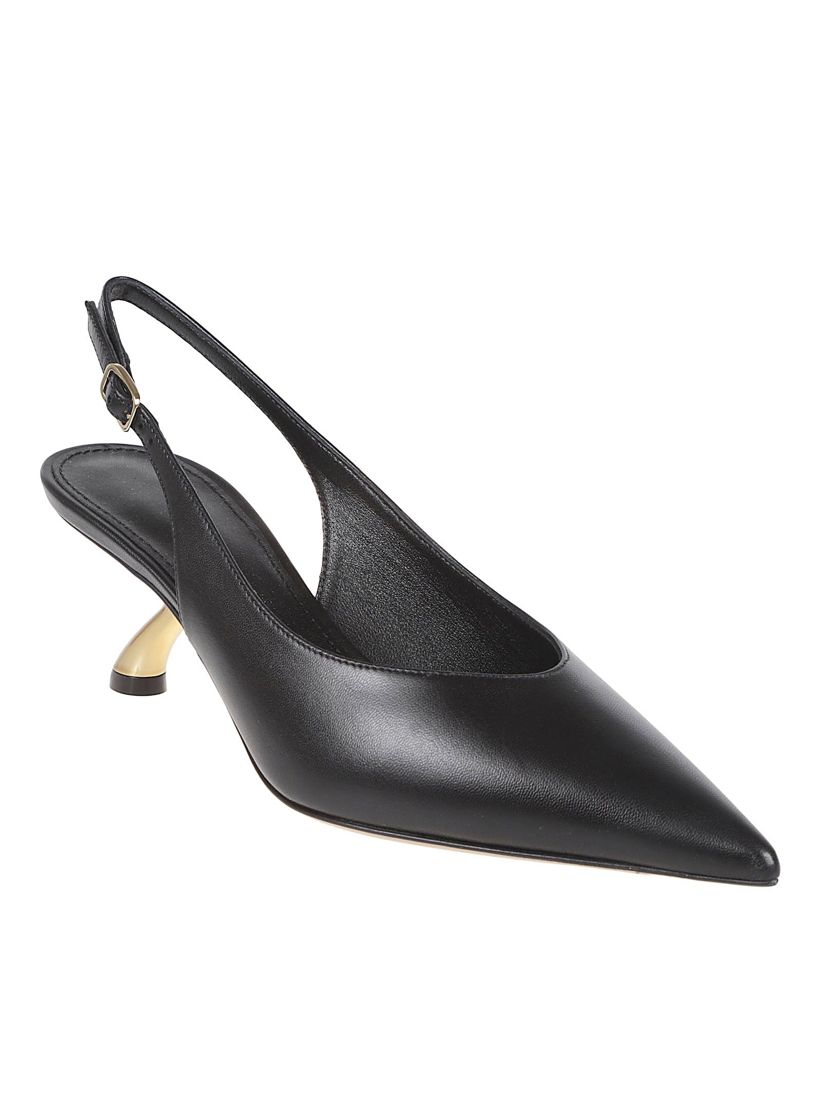 Sculptural Heel Slingback in Smooth Black Leather