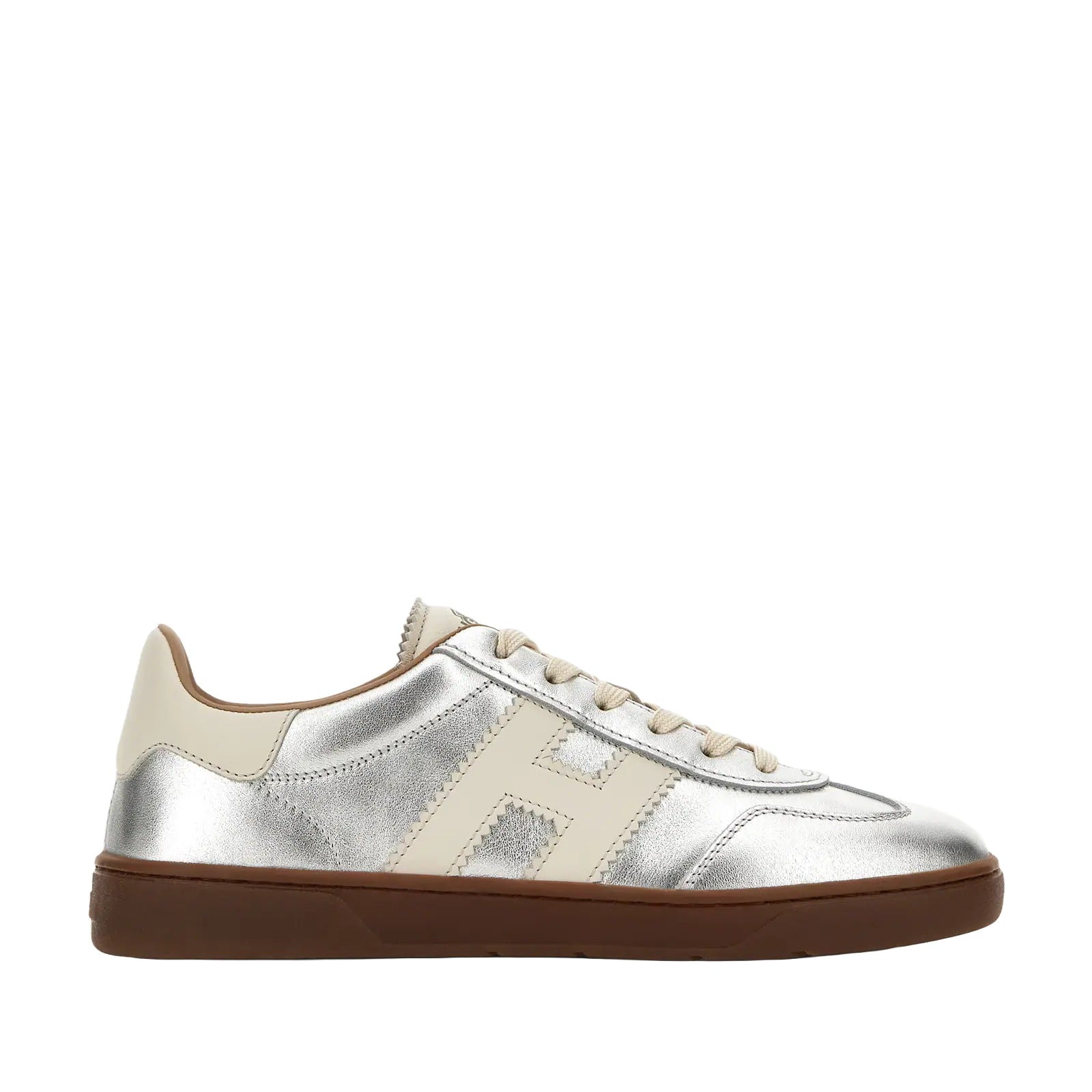 Contemporary Lace-Up Sneakers With Metallic Silver Finish
