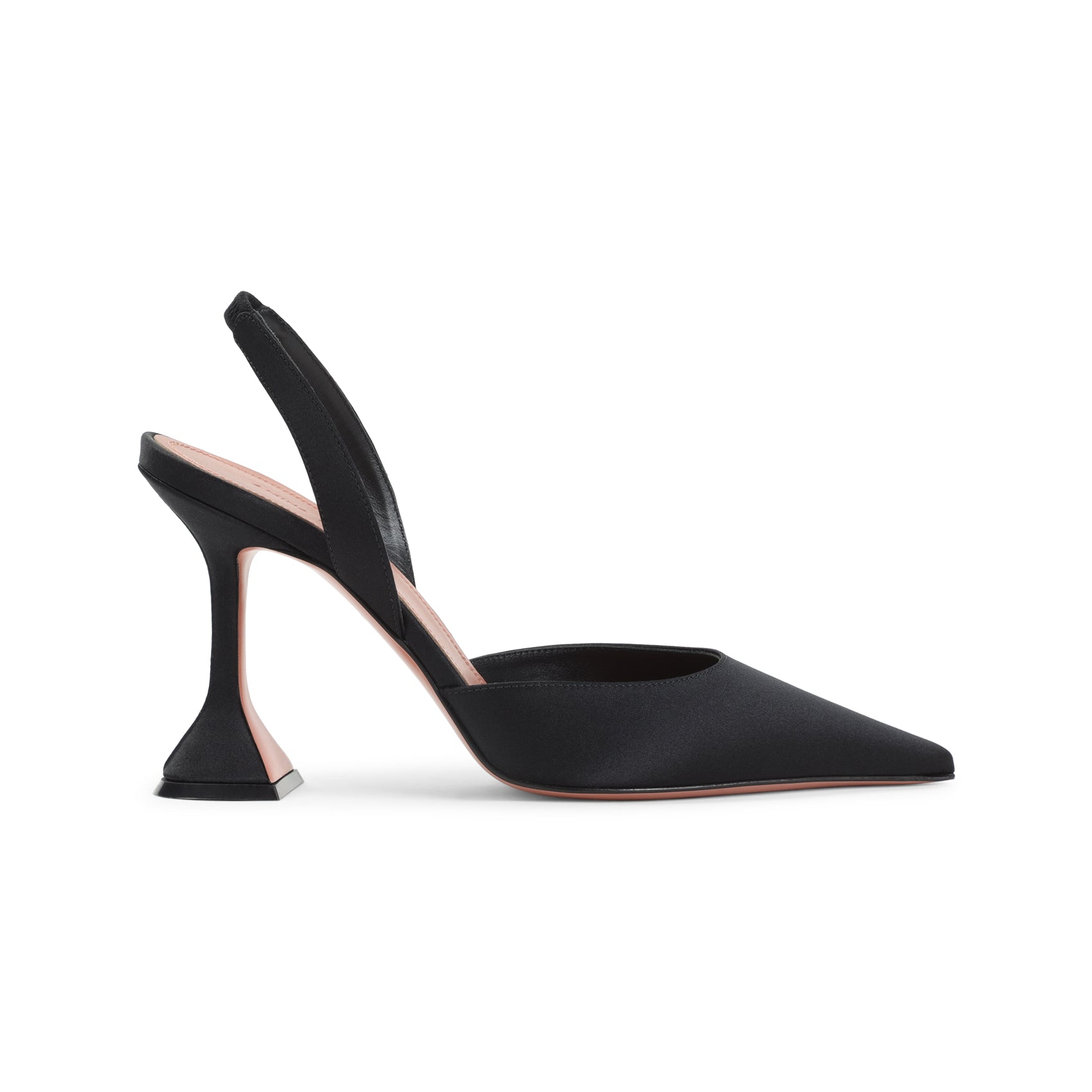 Black Satin Sling Mules with Hourglass Heels