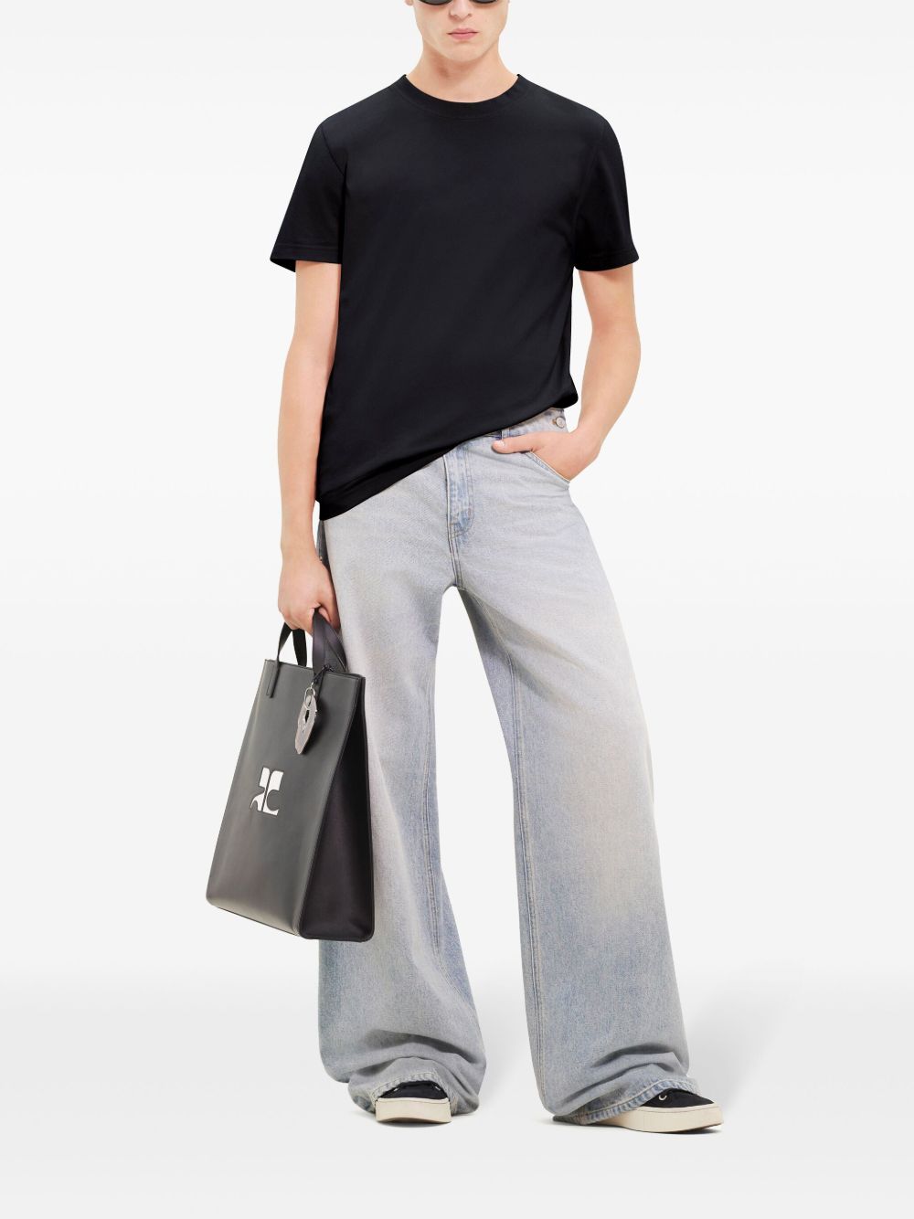 Short-Sleeved Black T-Shirt In Silk-Nylon Blend