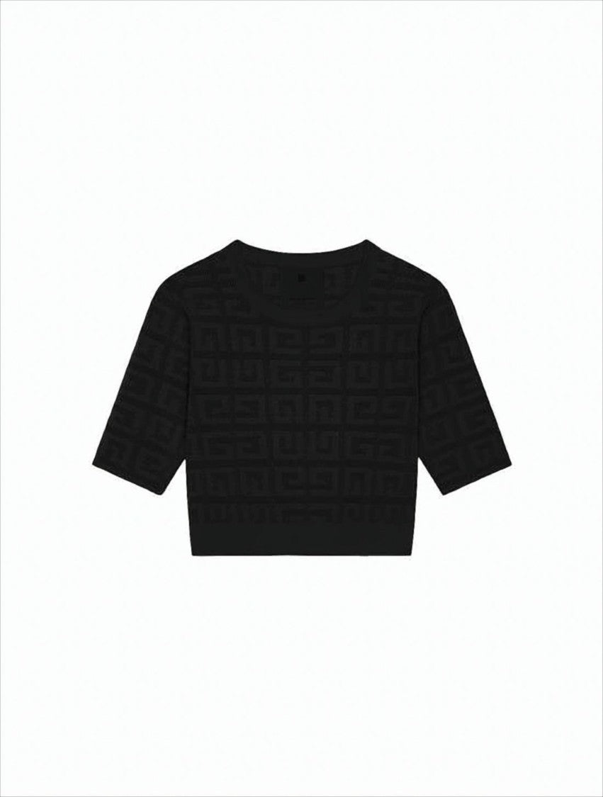 Textured Black Cropped Sweater with Fitted Silhouette