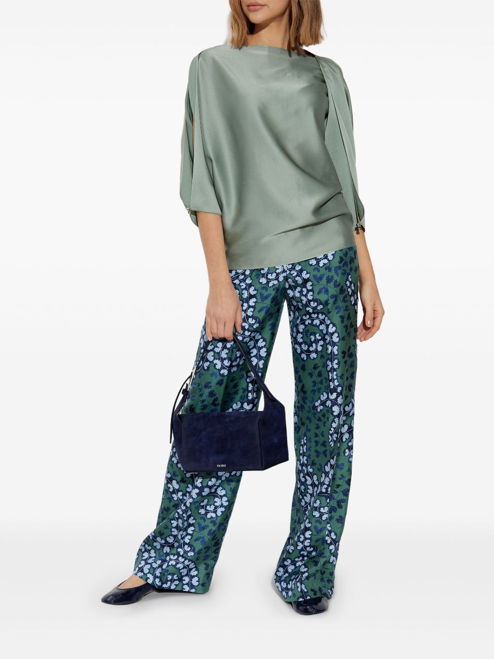 Forest Green Patterned Wide Leg Trousers
