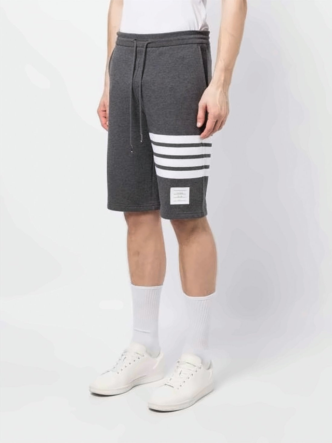 Drawstring Waist Dark Grey Shorts with Horizontal Stripes