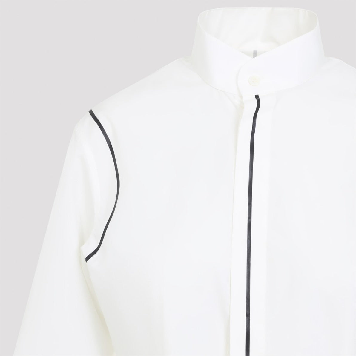 Structured White Shirt With Grid Pattern And High Collar