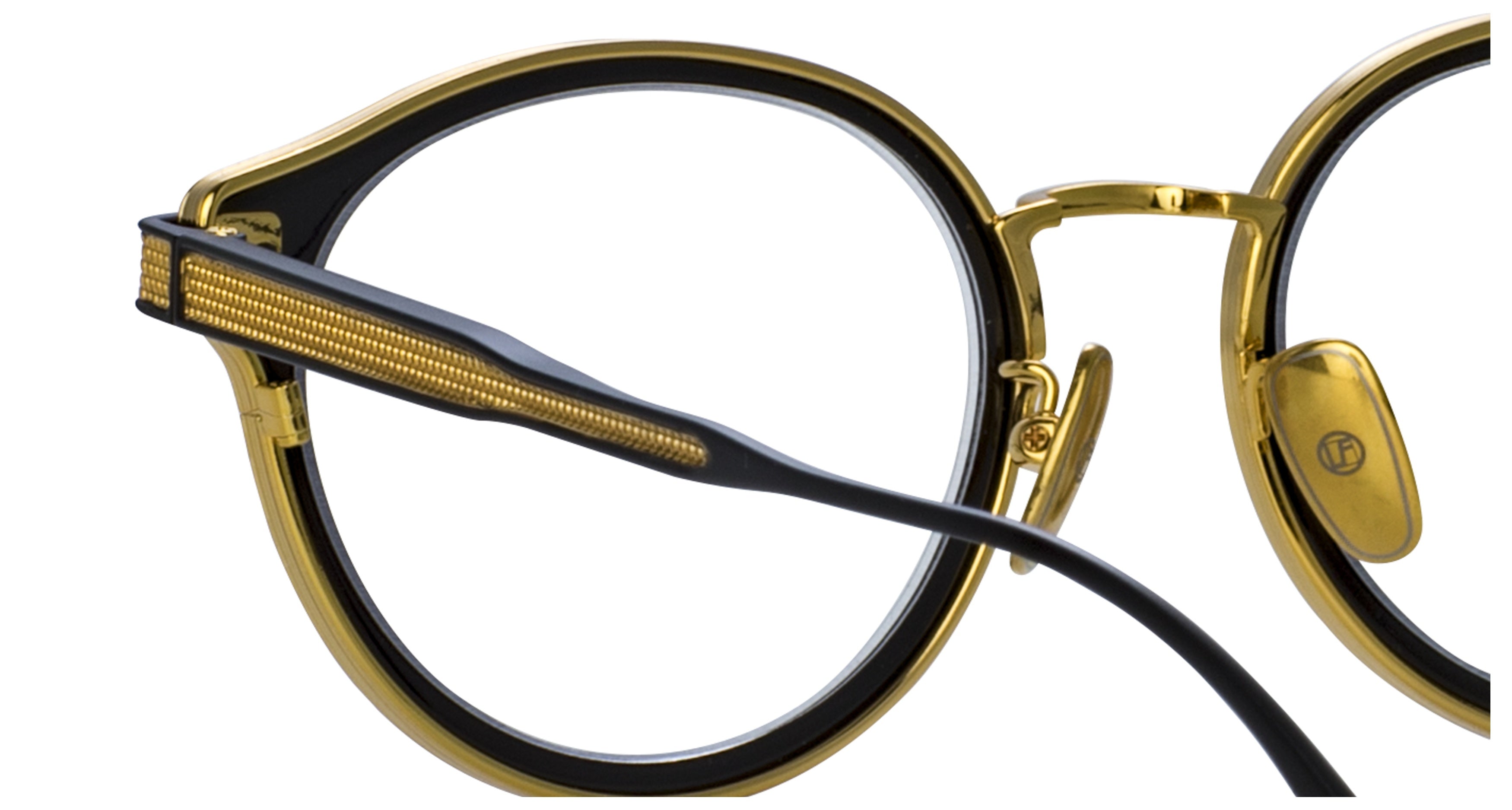 Lfl Round Titanium Eyeglasses with Textured Gold Temples