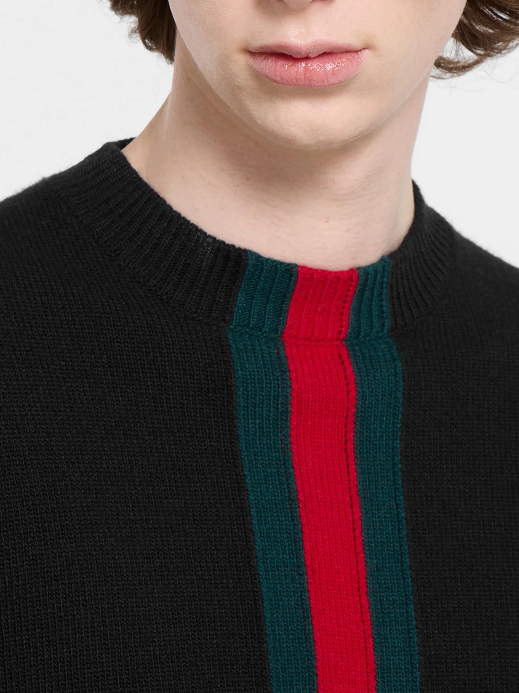 Black Knit Sweater Red/Green Vertical Stripes