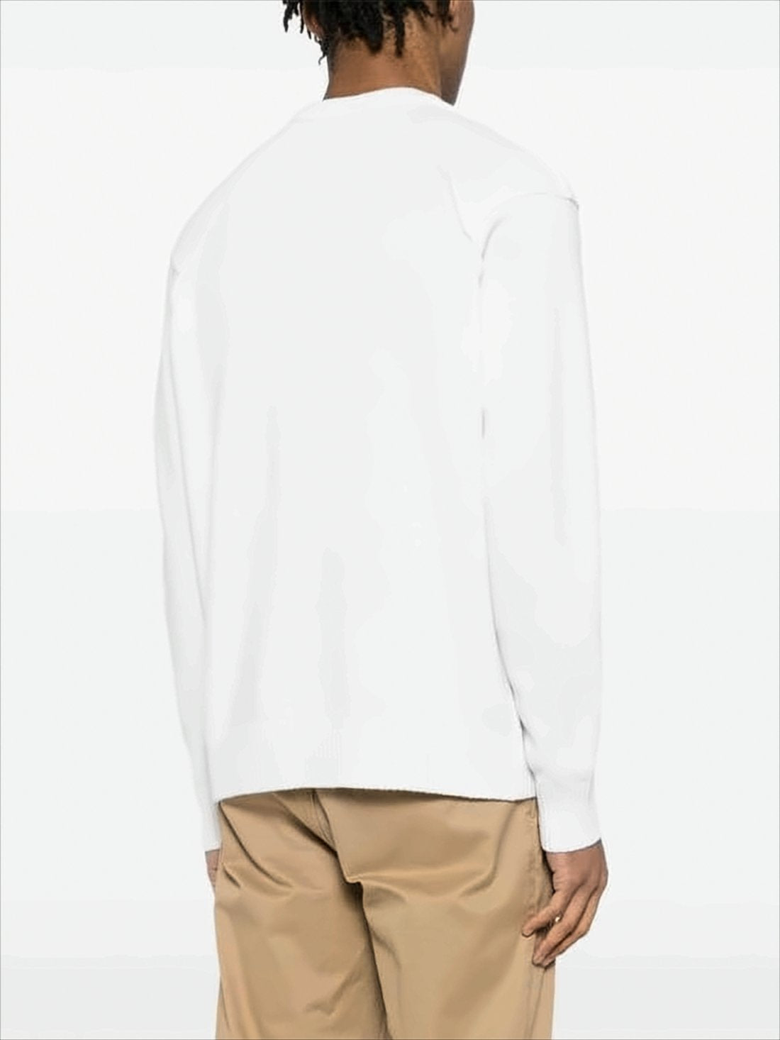 Long-Sleeve Minimalist Wool-Nylon Blend Top With Lens Patch