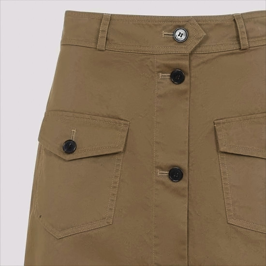 Straight-Silhouette Midi Skirt with Front Button Closure