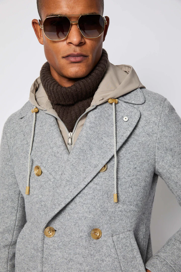 Light Grey Peacoat With Hood