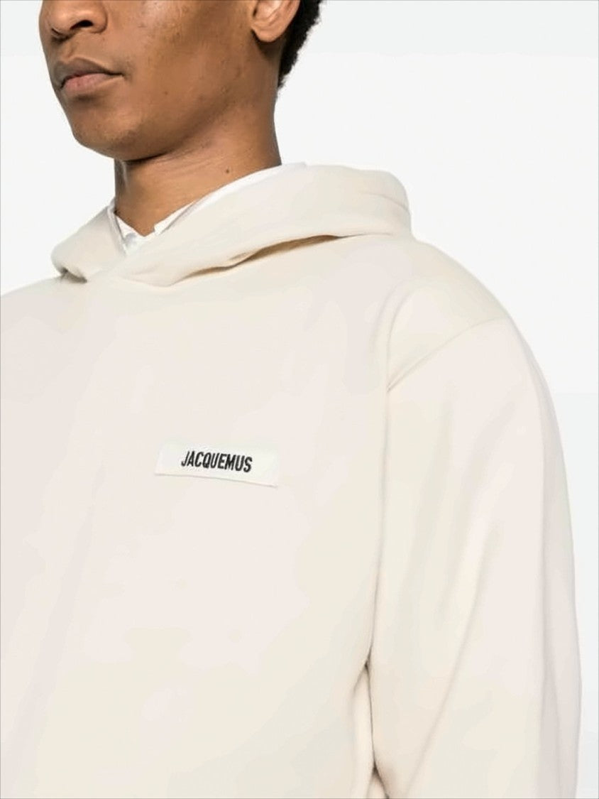 Light Beige Hooded Sweatshirt With Minimalist Design