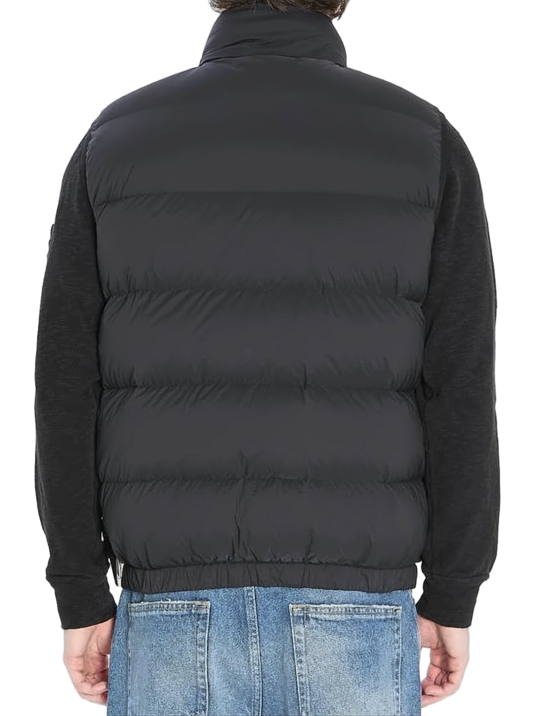 High-Collar Black Padded Vest with Zippered Pockets