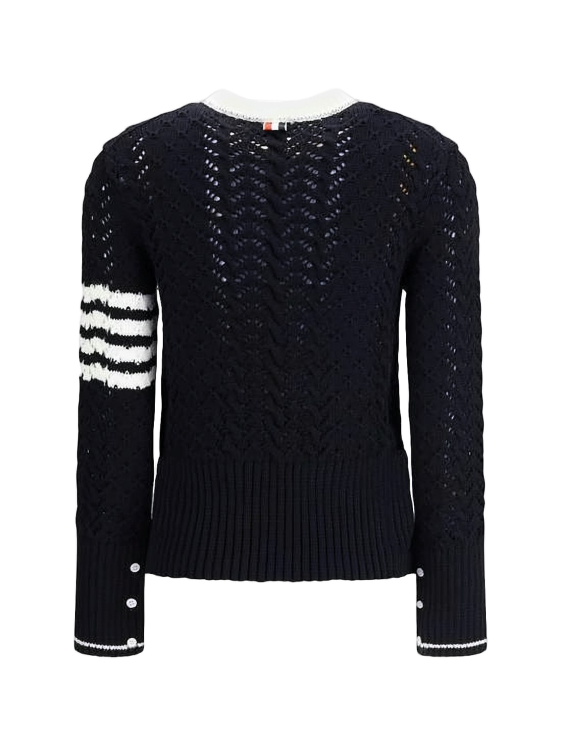 Fitted Black Wool Sweater With Openwork Design