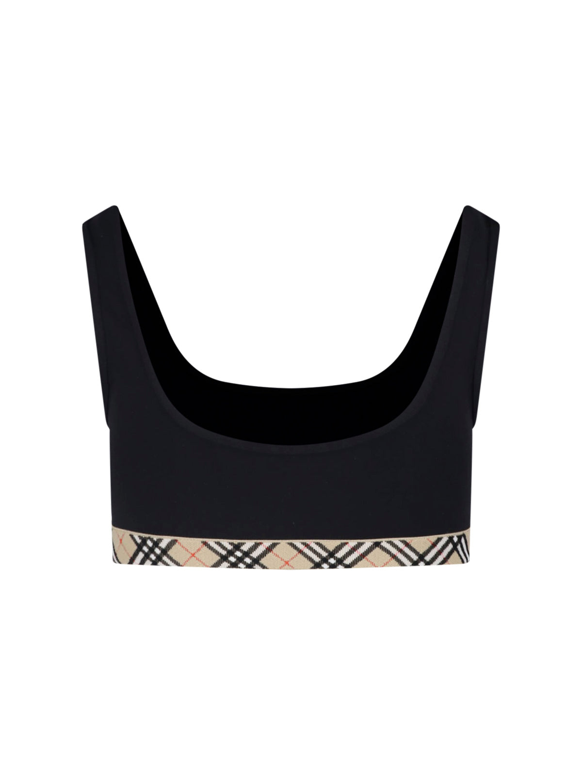 Black Square Neck Plaid Accented Top