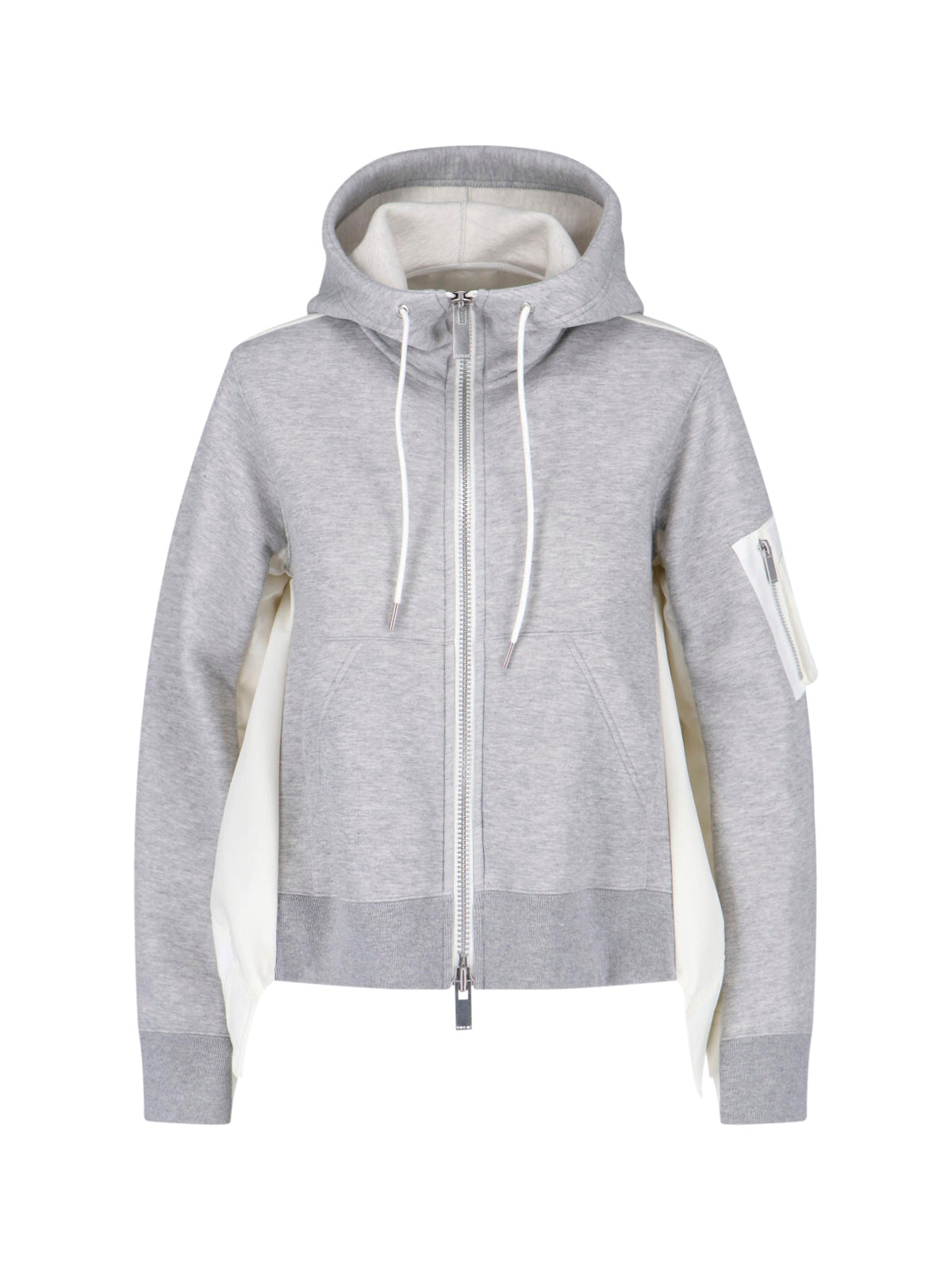 Grey/White Dual Zip Fabric Hoodie
