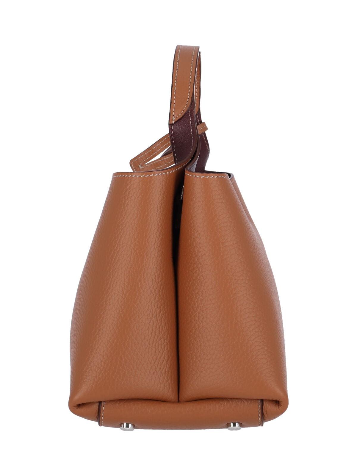Structured Brown Hammered Calf Leather Shoulder Bag