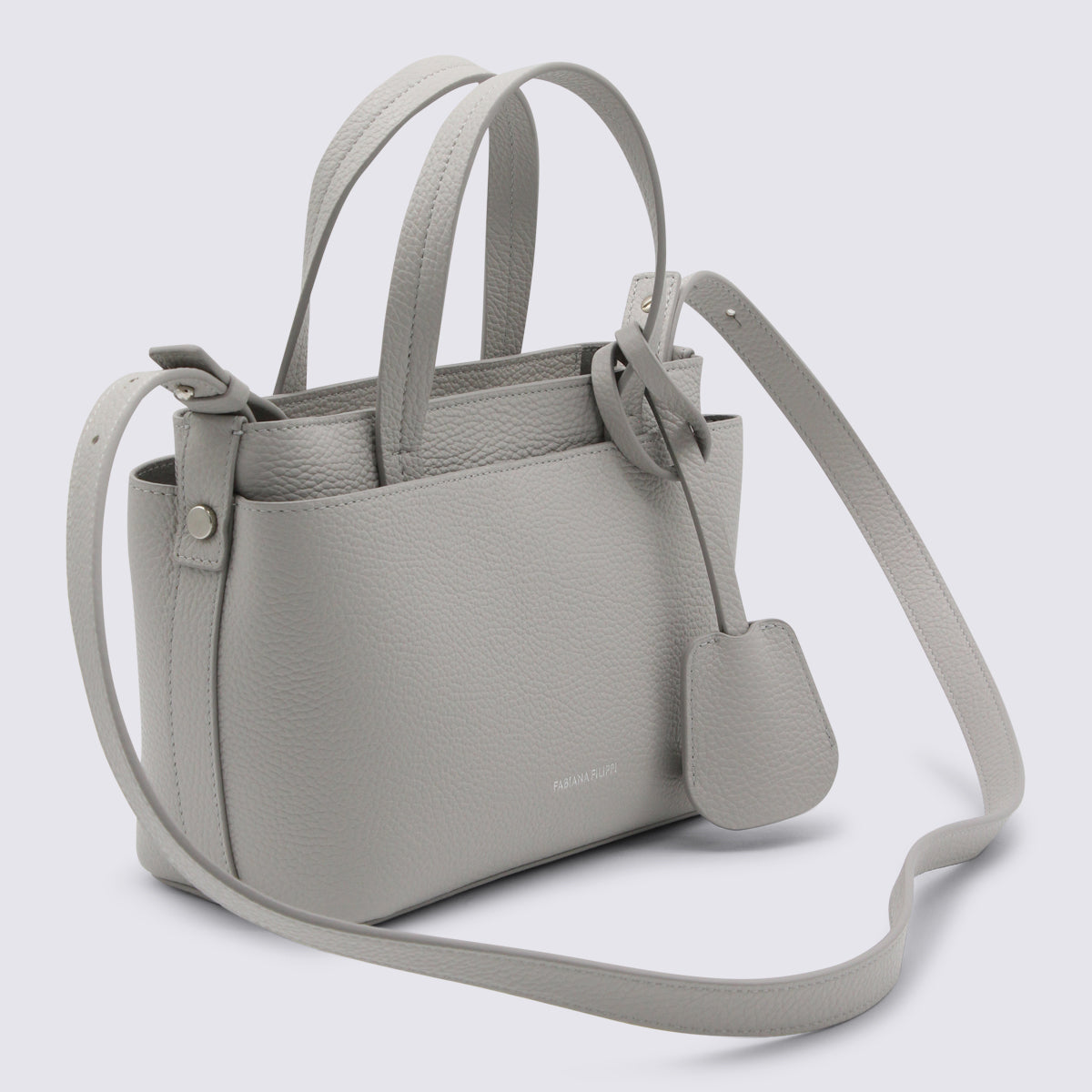 Grey Leather Top Handle Bag