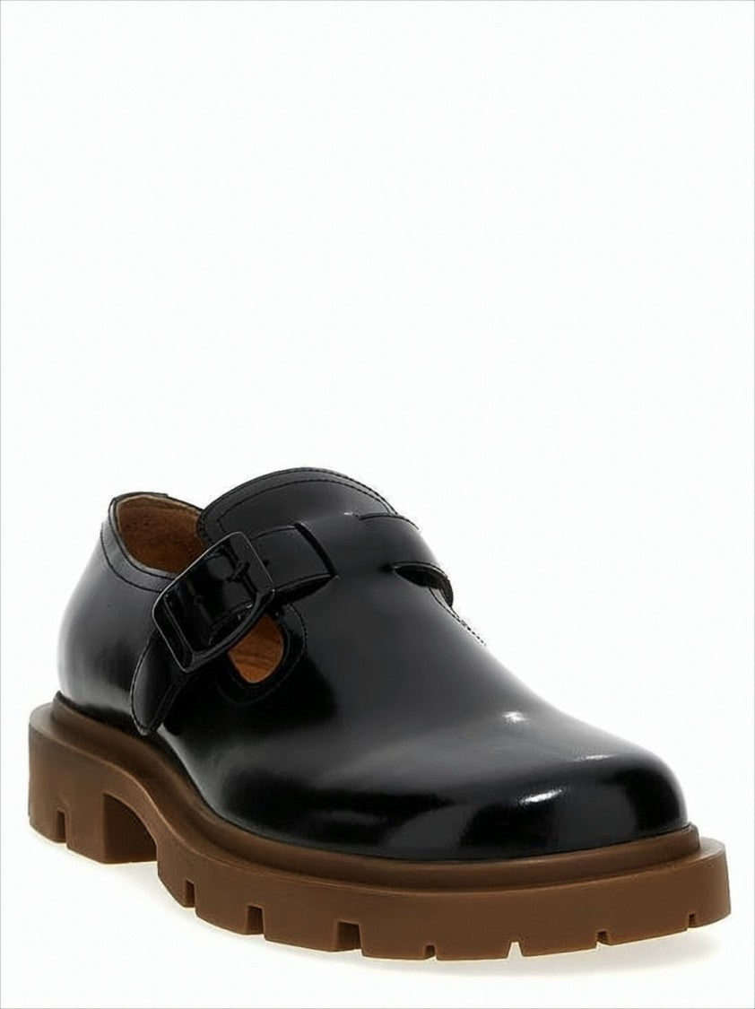 Polished Black Calf Leather Loafers With Buckle Strap