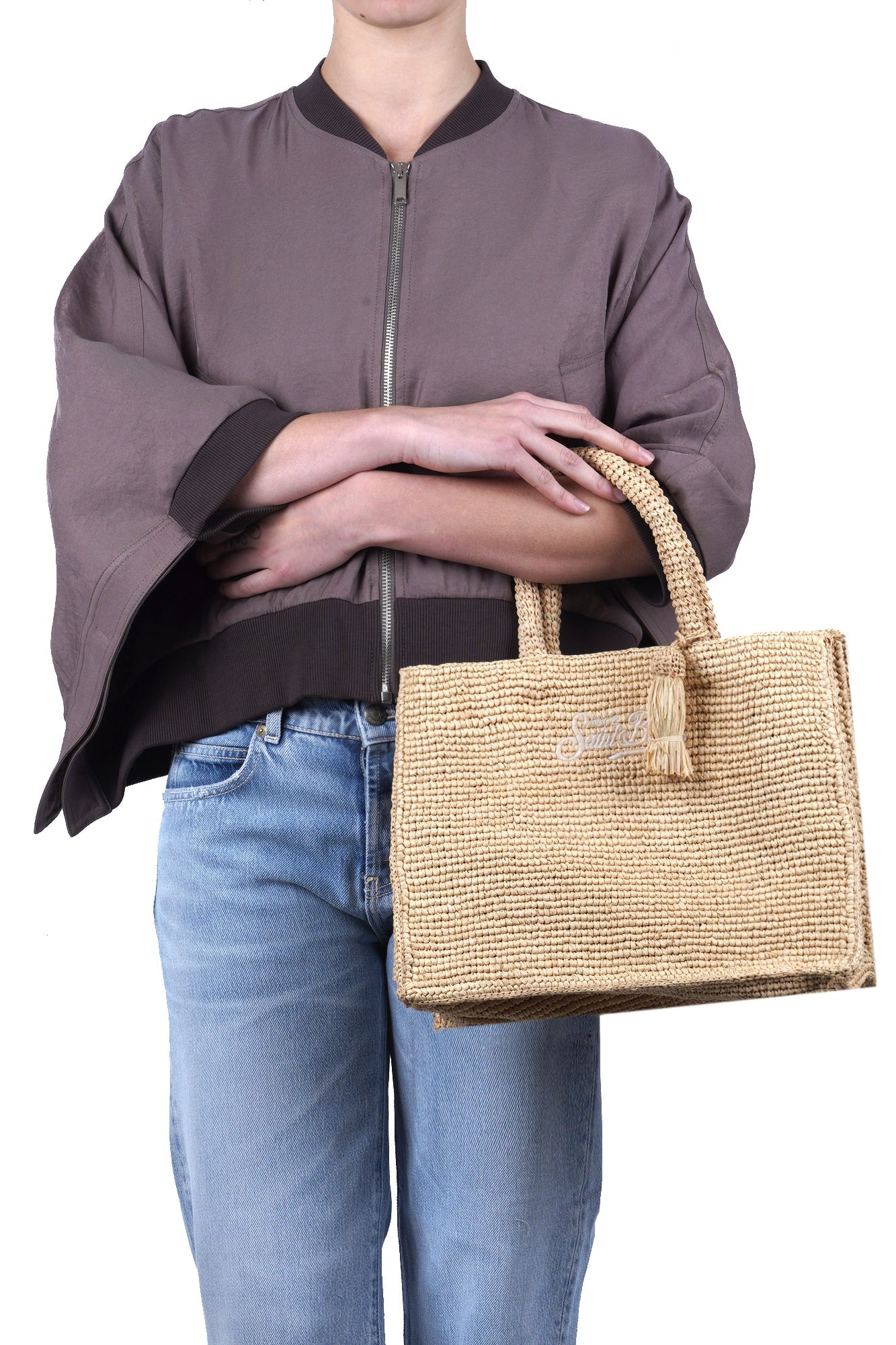 Rectangular Woven Tote with Embroidered Detail