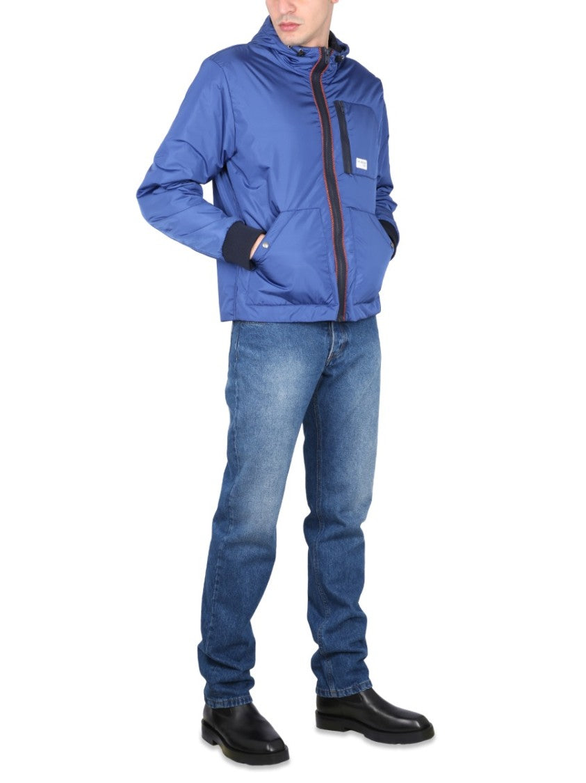 Blue Bomber Jacket With Zipper Closure
