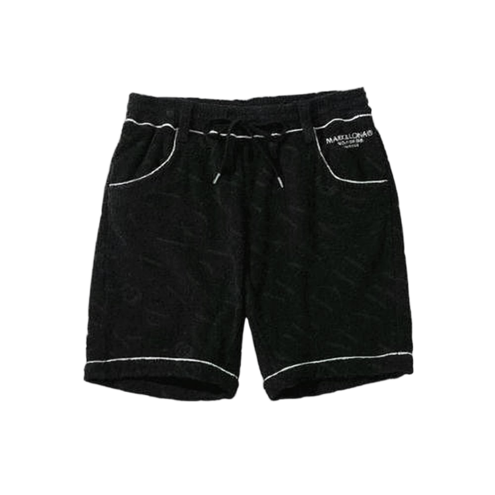 Textured Black Shorts with Contrasting Piping and Logo Detail
