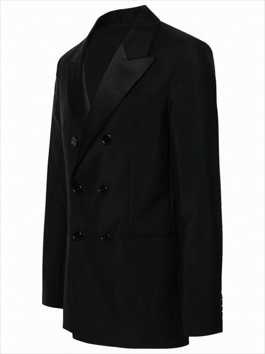 Double-Breasted Mohair-Wool Blend Coat with Notched Lapels