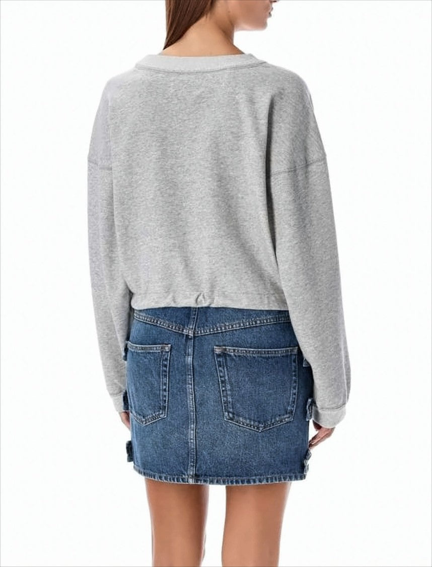 Heather Grey Long-Sleeve Sweatshirt with Adjustable Drawstring Hem