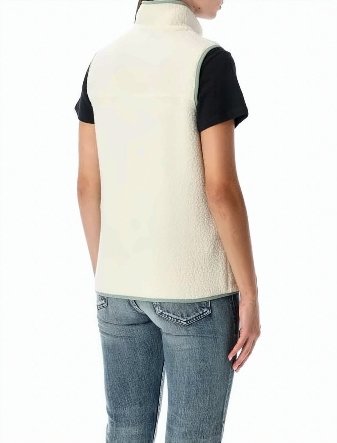 Textured Fleece Vest With High Collar And Zippered Pockets