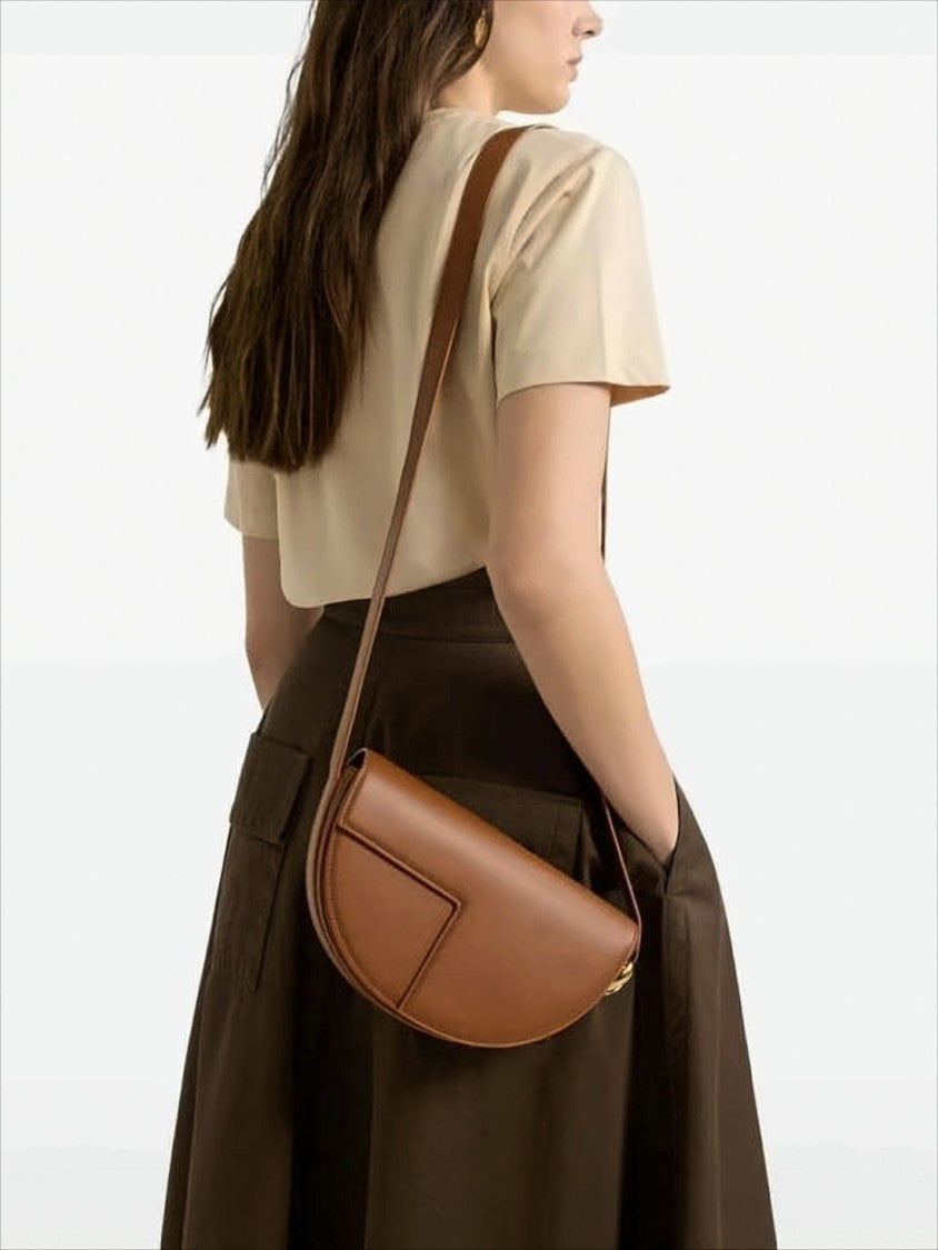 Semi-Circular Shoulder Bag with Geometric Flap