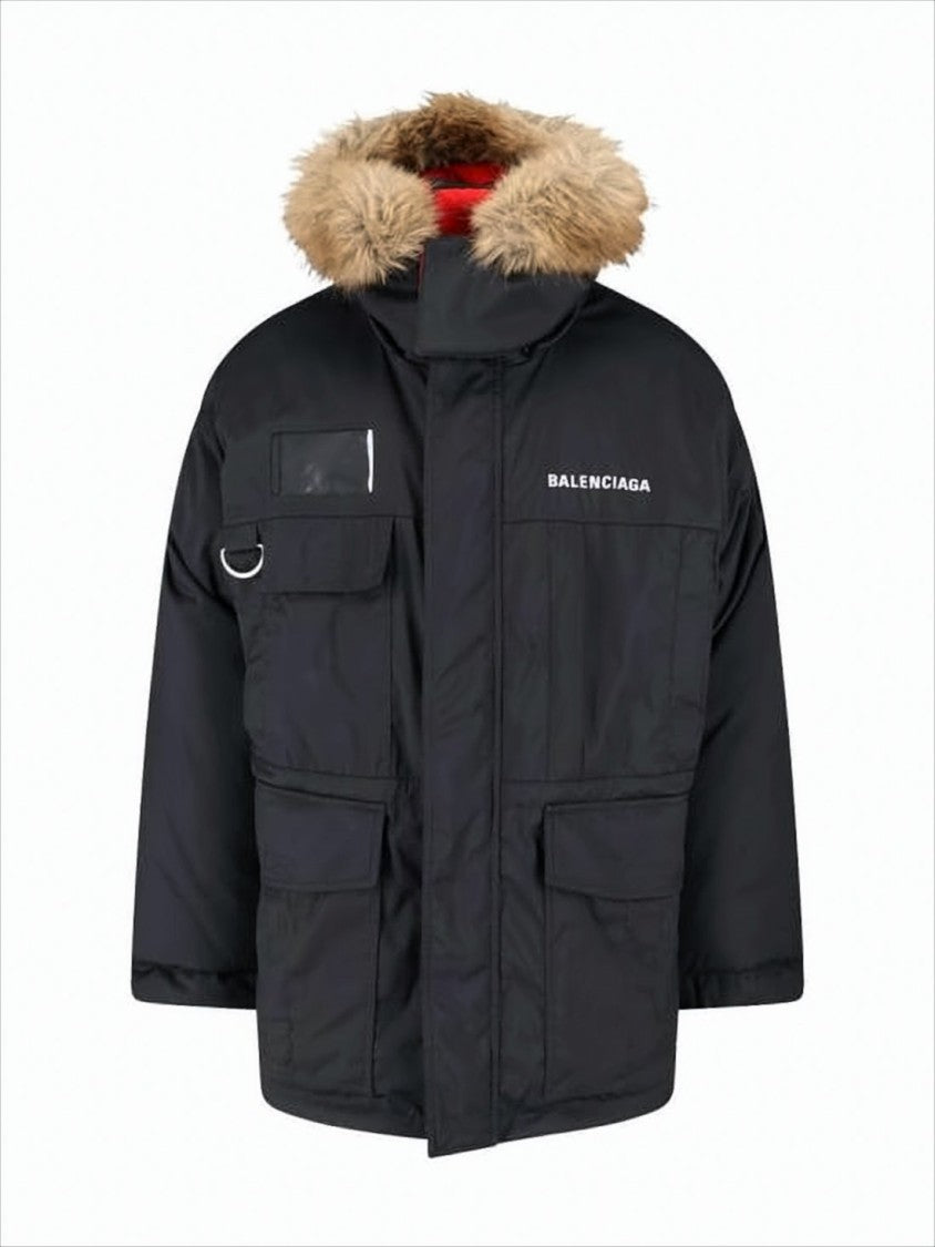 Down Jacket with Detachable Fur-Trimmed Hood