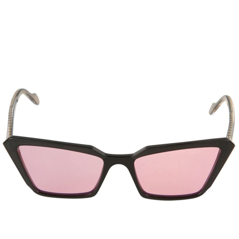 Butterfly Glamour-S Angular Black Sunglasses with Pink Tinted Lenses