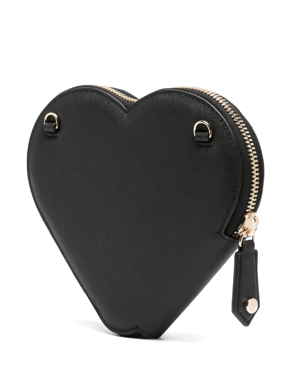 Black Calf Leather Heart Zip Shoulder Bag