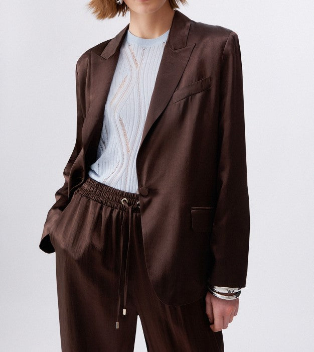 Crinkled Satin Belted Blazer Jacket