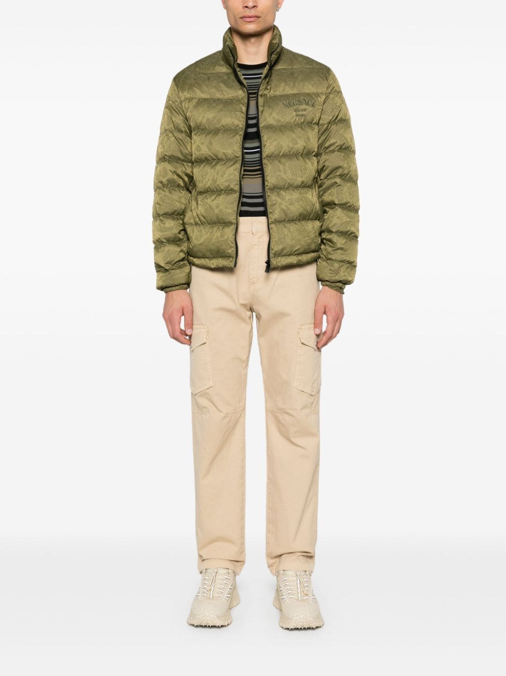 Beige Textured Cotton Trousers