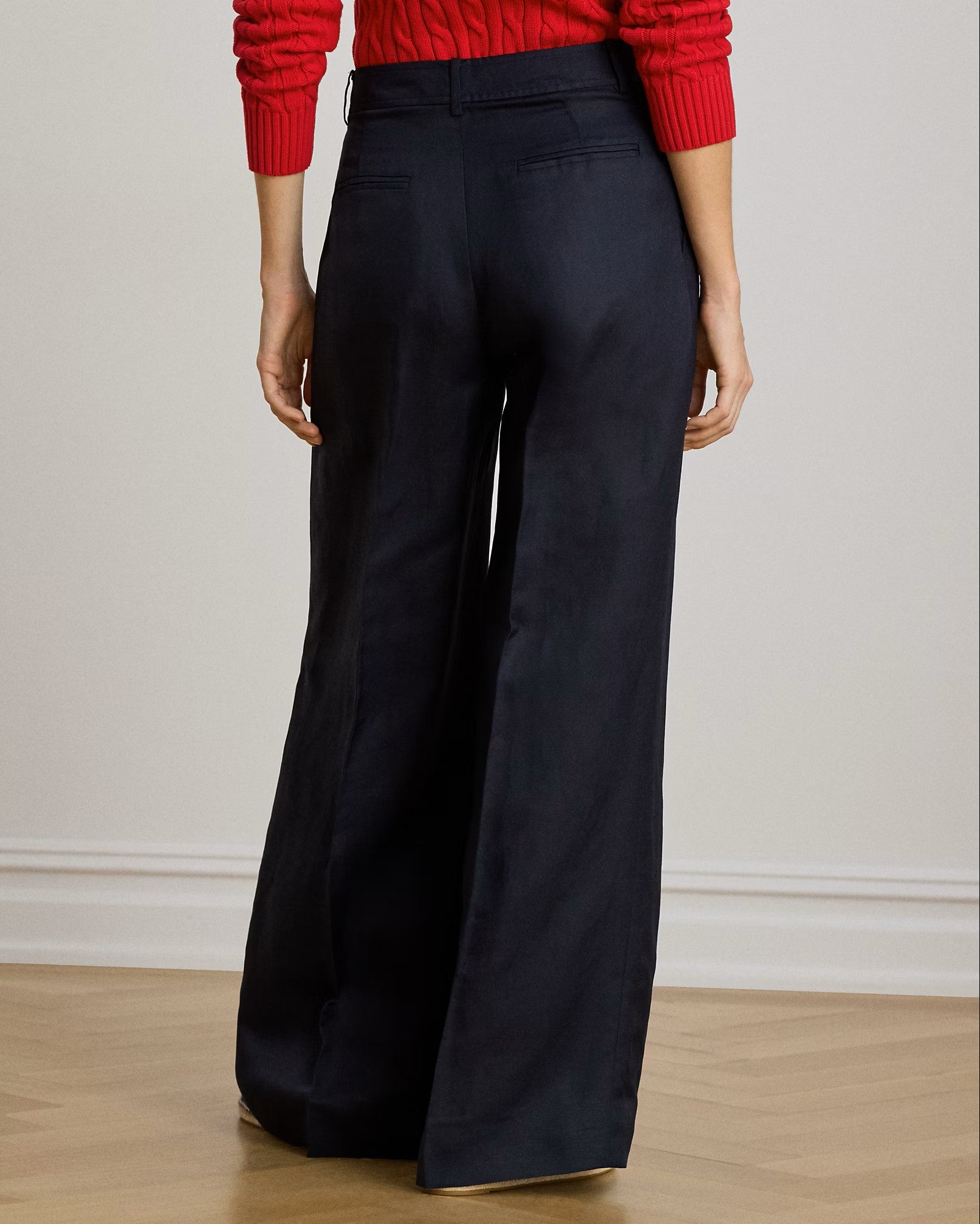 Navy Blue Woven Linen Wide Trousers