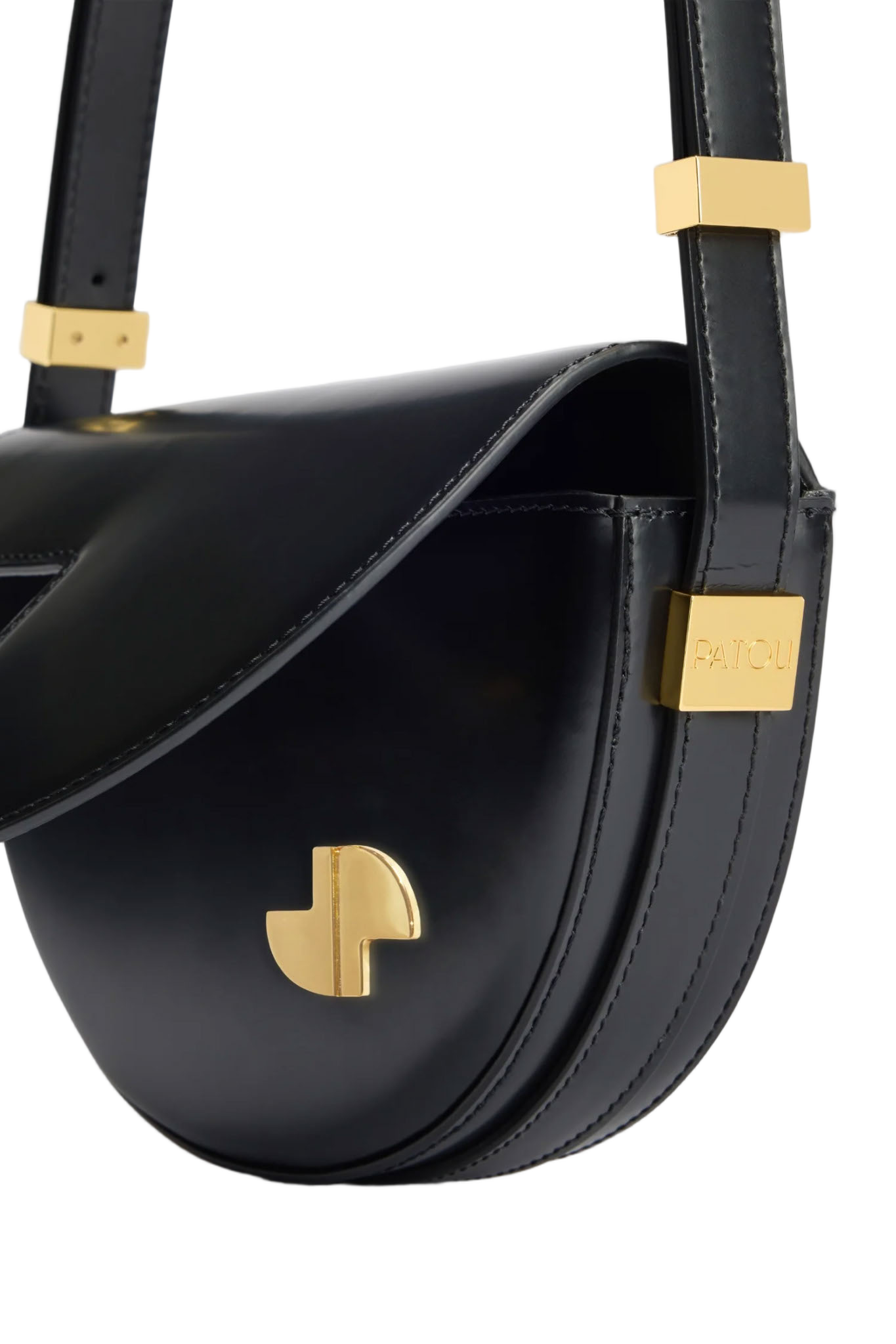 Half-Circle Black Handbag With Geometric Cut-Outs
