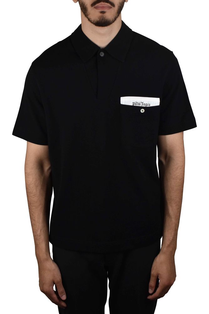 Button-Down Black Polo Shirt With Logo Patch