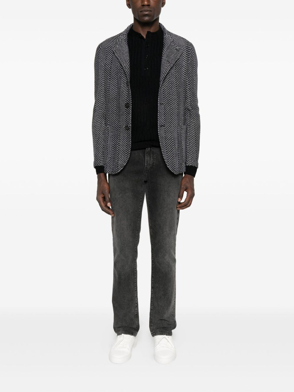 Chevron Pattern Casual Jacket With High Collar