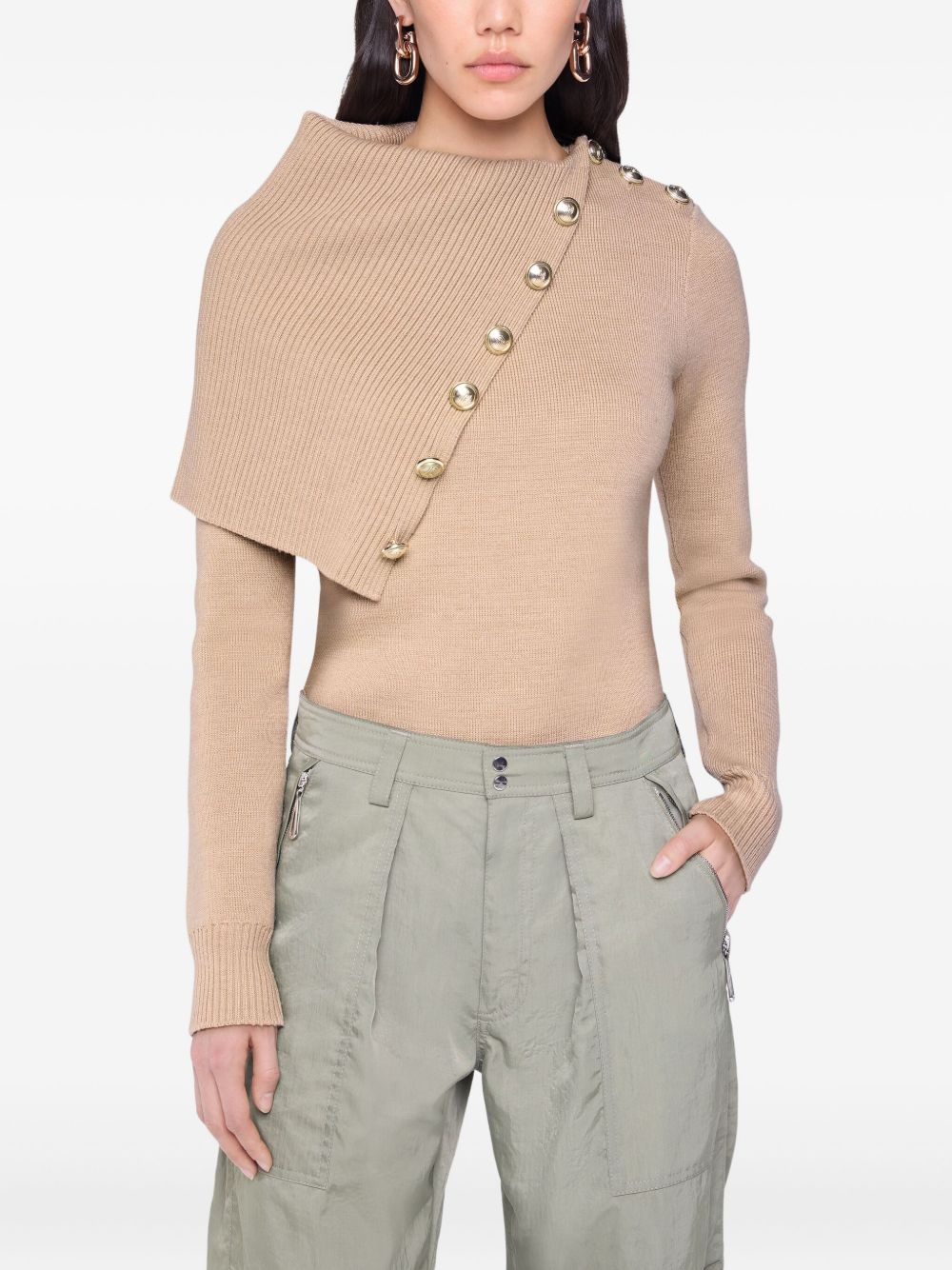 Asymmetrical Merino Wool Sweater With Oversized Turtleneck
