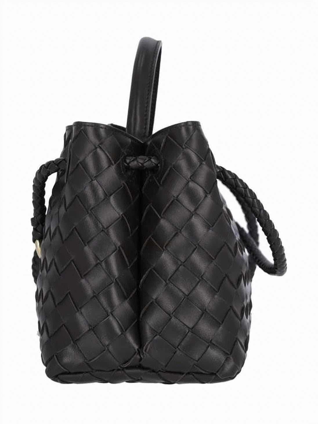Woven Lambskin Shoulder Bag with Braided Drawstring Closure