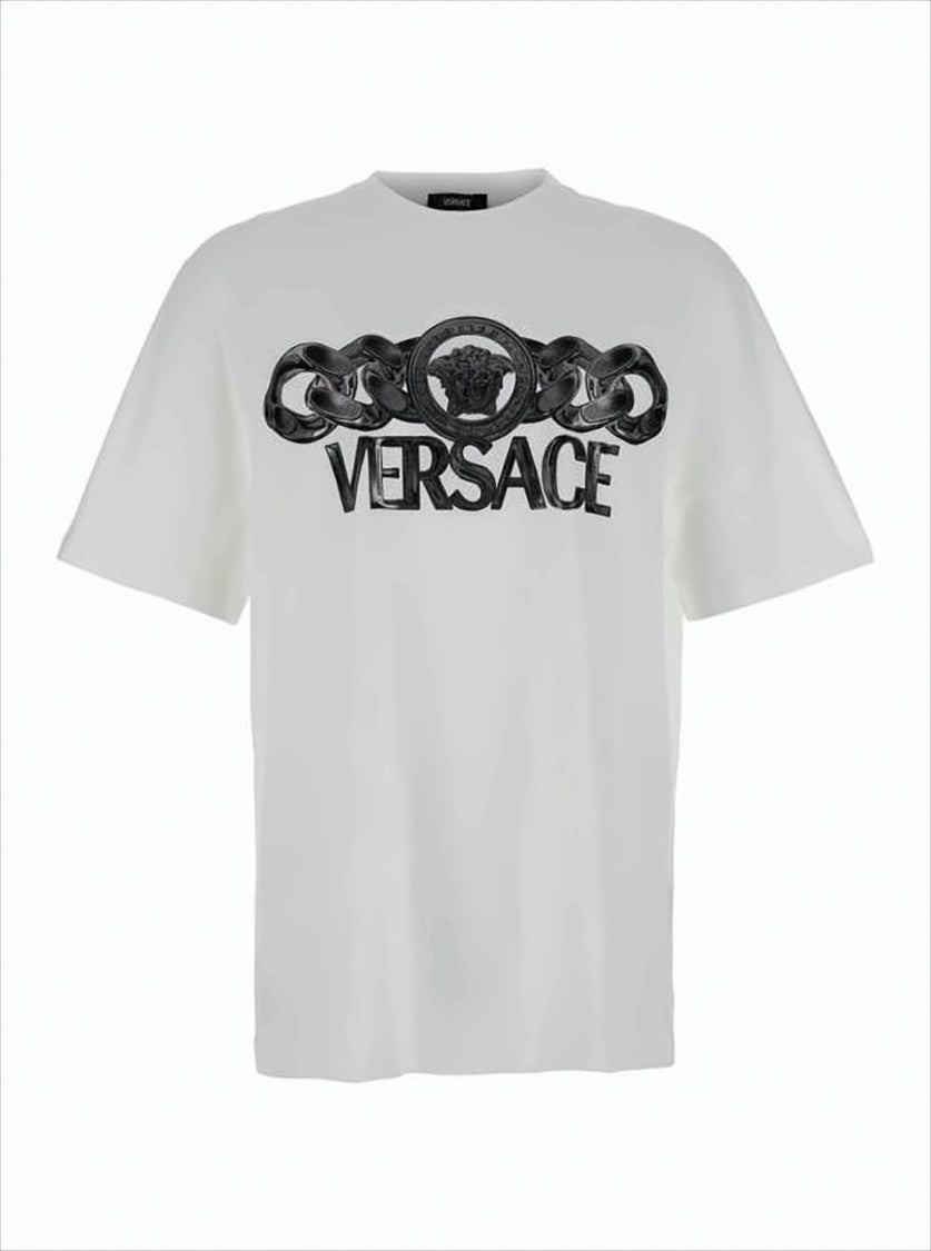 Short-Sleeved T-Shirt with Embossed Medusa Design