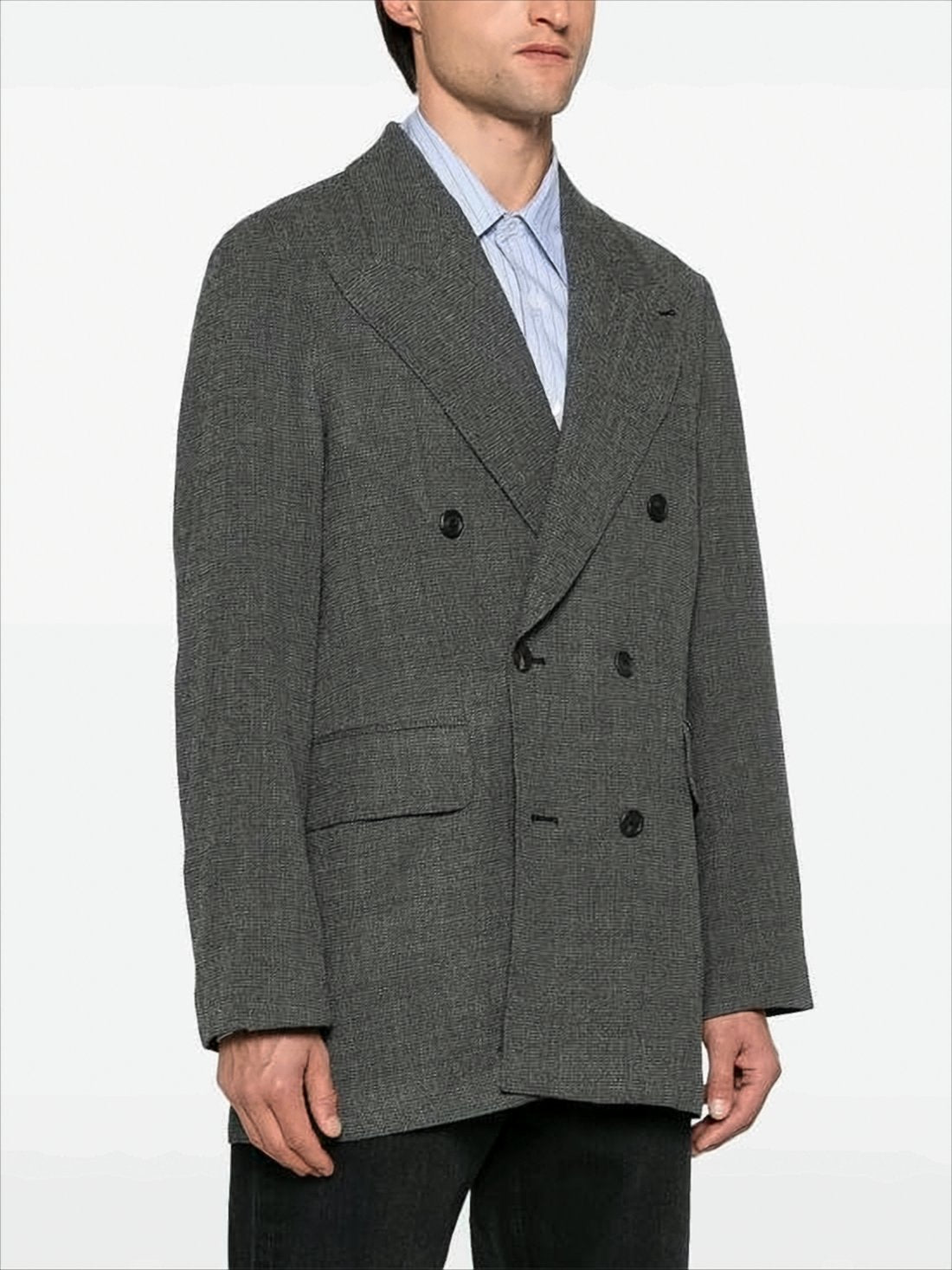 Textured Double-Breasted Blazer with Oversized Silhouette