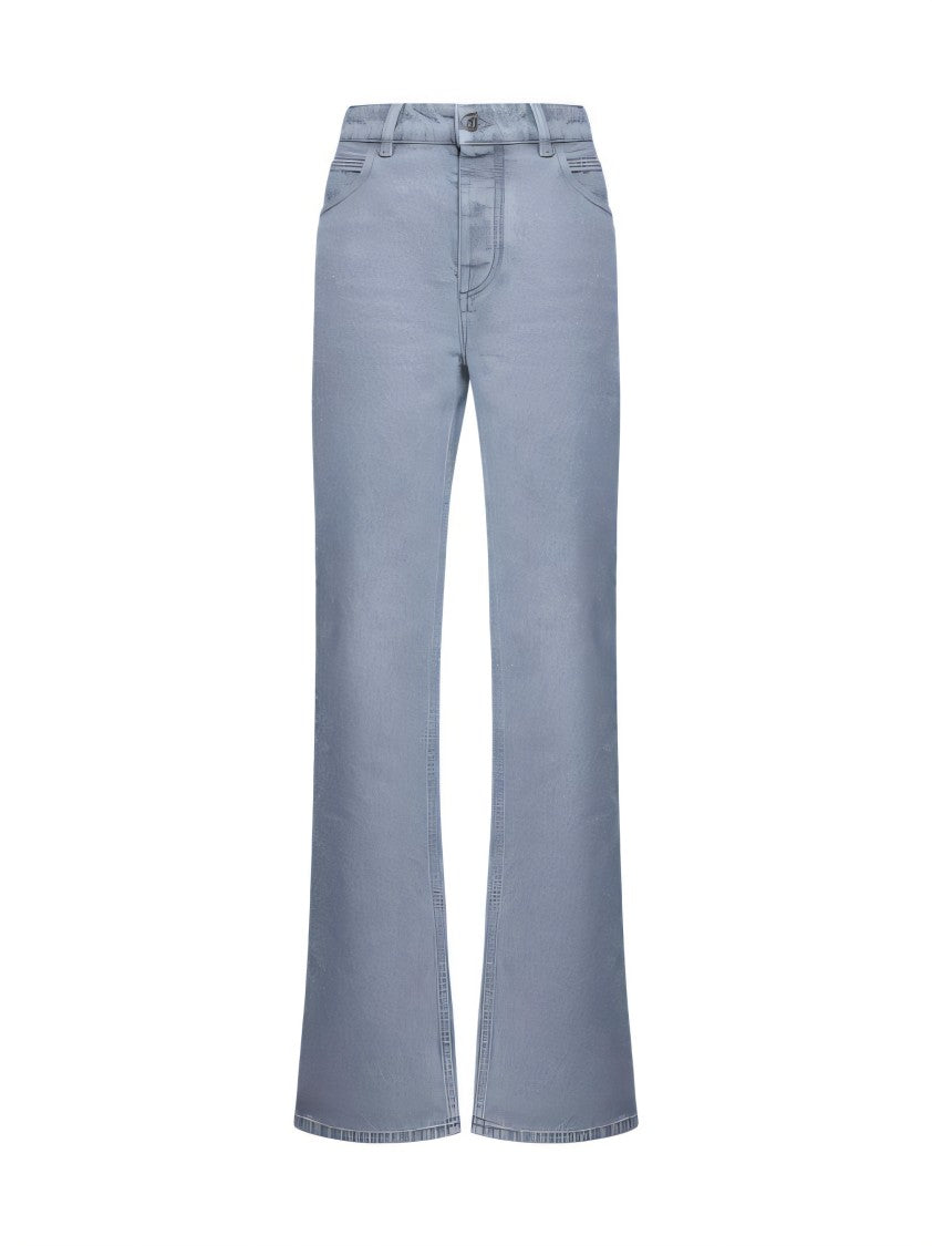 Relaxed Fit Flared Denim Pants with Distinctive Leather Patch