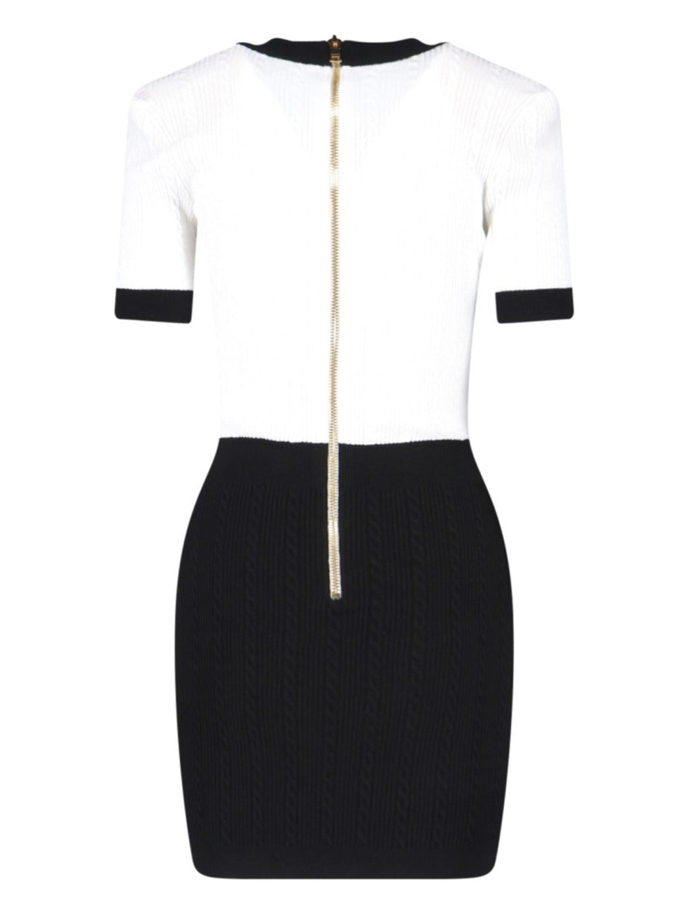 Fitted Black Dress With Ribbed Texture And Gold Accents