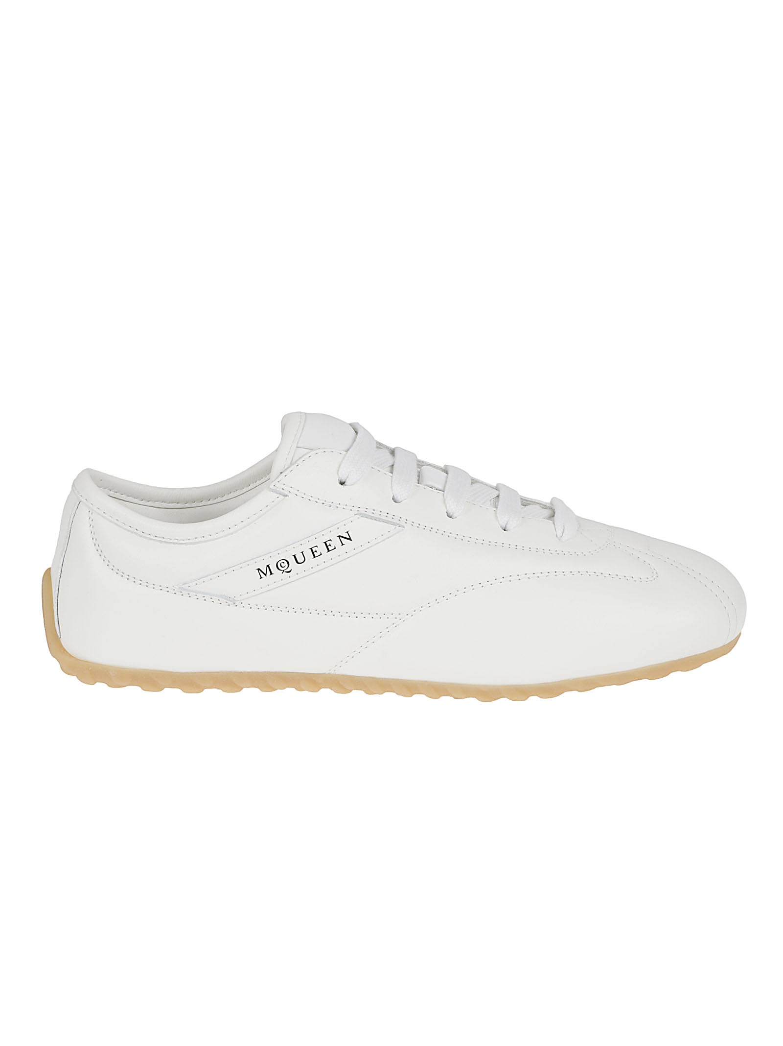 Rounded Toe White Nappa Leather Sneakers with Contrast Panel