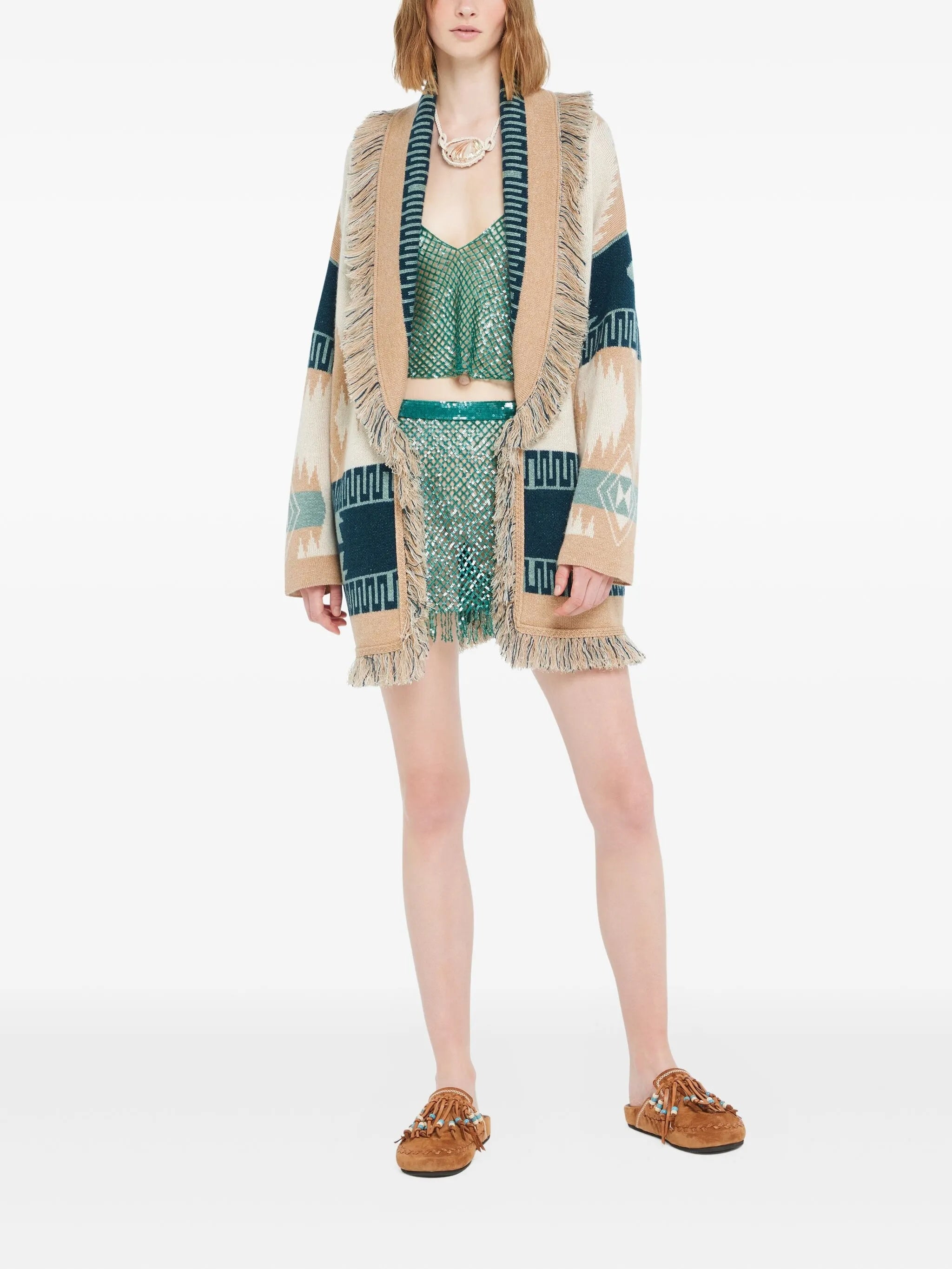 Beige Icon Jacquard Cashmere Cardigan