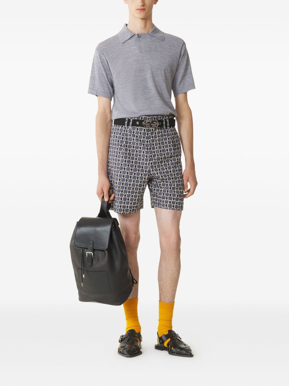 Grey Short Sleeve Polo Shirt with Button Detail