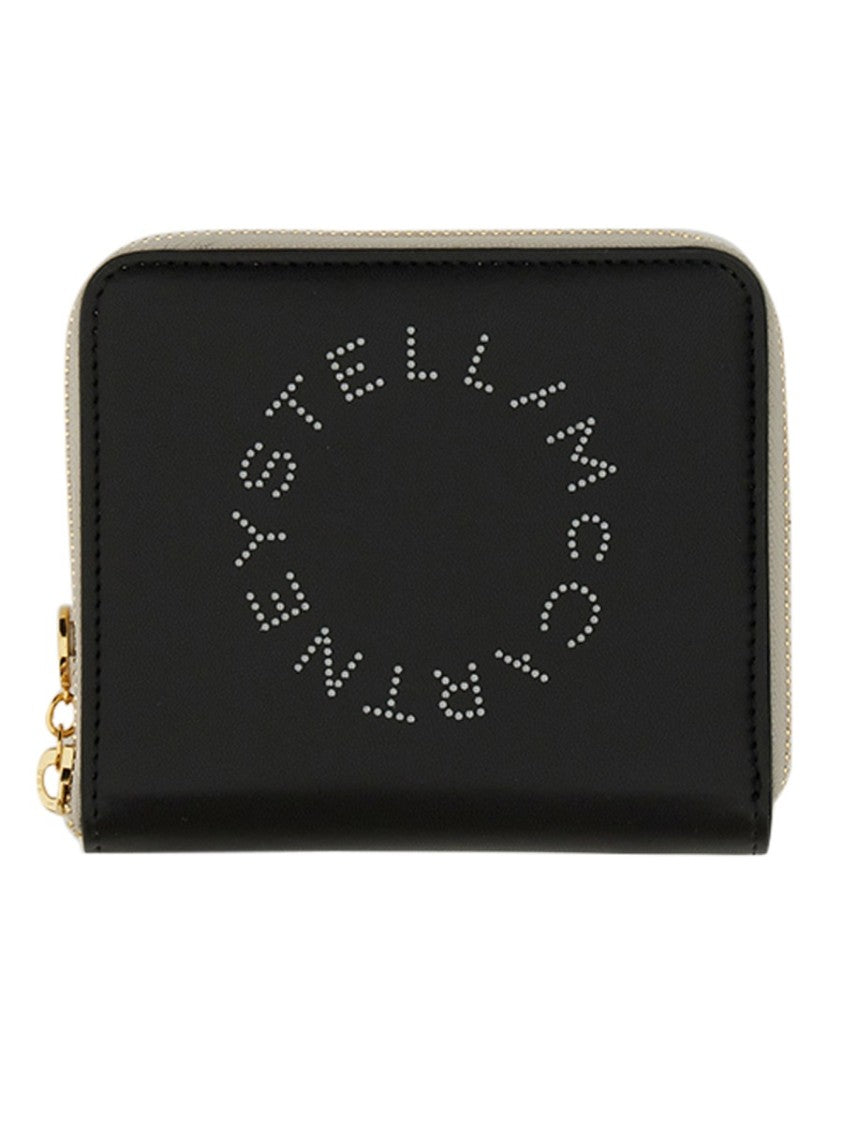 Zipped Wallet With Circular Logo And Gold Hardware
